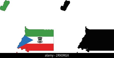 Layered editable vector illustration country map of Equatorial Guinea,which contains two versions, colorful country flag version and black silhouette Stock Vector