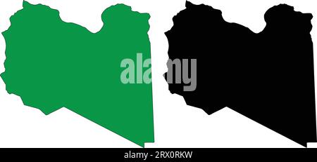 Layered editable vector illustration country map of Libya,which contains two versions, colorful country flag version and black silhouette version. Stock Vector