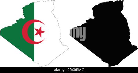 Vector illustration map and flag of Algeria. Stock Vector