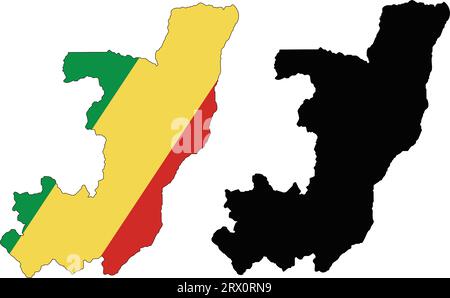 Layered editable vector illustration country map of Congo,which contains two versions, colorful country flag version and black silhouette version. Stock Vector