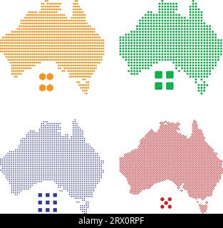 Layered editable vector illustration country map of Australia,which contains four defferent pixel versions,can be used as background or material. Stock Vector