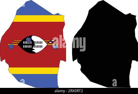 Two versions of the map of Swaziland, with the flag of Swaziland and ...
