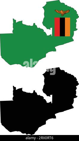 Layered editable vector illustration country map of Zambia,which contains two versions, colorful country flag version and black silhouette version. Stock Vector