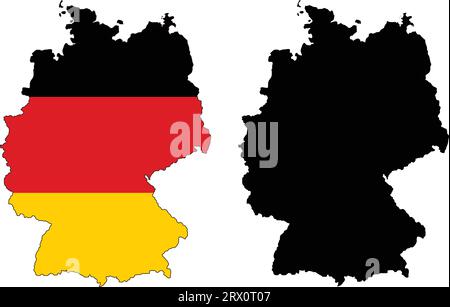Layered editable vector illustration country map of Germany,which contains two versions, colorful country flag version and black silhouette version. Stock Vector