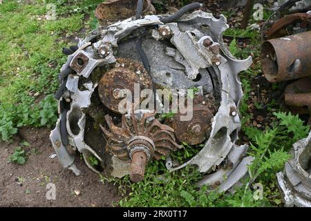 wrecked engine part from WWII war plane Stock Photo