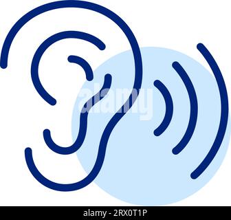 Ear listening to speech or music. Acoustic waves. Pixel perfect, editable stroke Stock Vector
