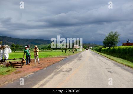 Driving in rural central Madagascar. Stock Photo