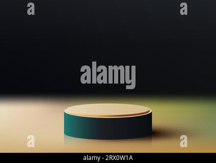 3D realistic empty black and beige podium platform on dark background modern style. You can use for beauty cosmetic presentation, showcase mockup, sho Stock Vector