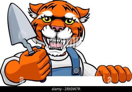 Tiger Bricklayer Builder Holding Trowel Tool Stock Vector