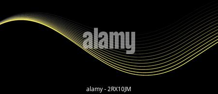 Abstract background with gold curve modern lines on dark background. Illustration horizontal template background banner. Stock Vector