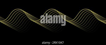 Abstract background with gold curve modern lines on dark background. Illustration horizontal template background banner. Stock Vector