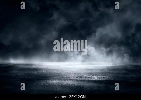 Smoke On Cement Floor With Defocused Fog In Halloween Abstract Background Stock Photo