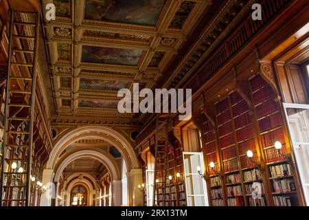 Paris, Ile-de-France, FRANCE – September 17, 2023 : Large view of the library gallery in Neoclassical style in the Palais du Luxembourg Stock Photo