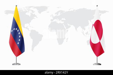 Venezuela and Greenland flags for official meeting against background of world map. Stock Vector