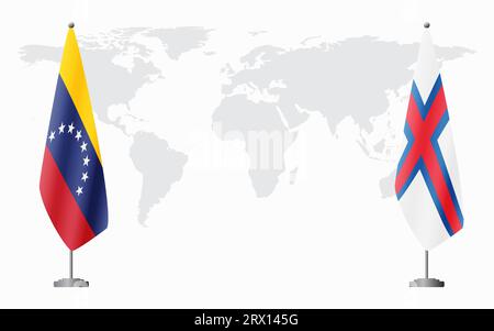 Venezuela and Faroe Islands flags for official meeting against background of world map. Stock Vector