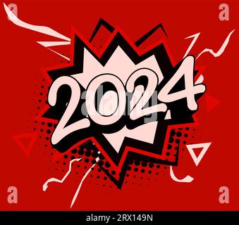 Retro comic explosion of 2024 in bold graphic style. Perfect for holiday cards, banners, and more. Get that nostalgic pop art vibe. Vector Stock Vector