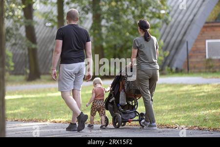 Young family is walking in Komenskeho park and enjoy beautiful weather in Ostrava, Czech Republic, September 21, 2023. (CTK Photo/Drahoslav Ramik) Stock Photo