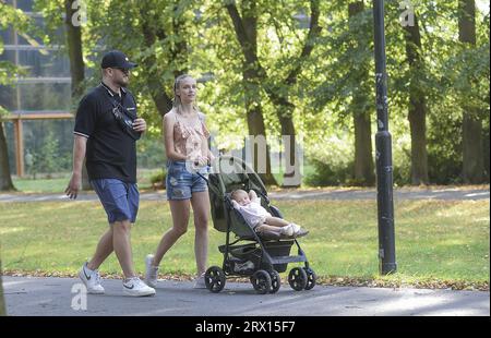 Young family is walking in Komenskeho park and enjoy beautiful weather in Ostrava, Czech Republic, September 21, 2023. (CTK Photo/Drahoslav Ramik) Stock Photo