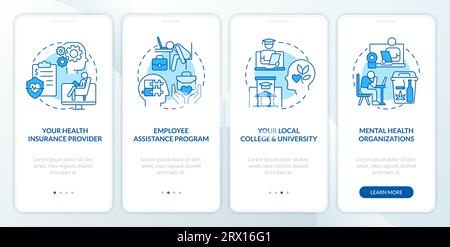 Walkthrough online therapy with blue icons concept Stock Vector