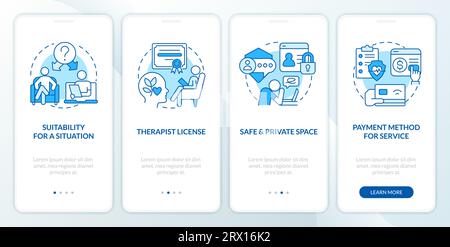 Walkthrough online therapy with blue icons concept Stock Vector