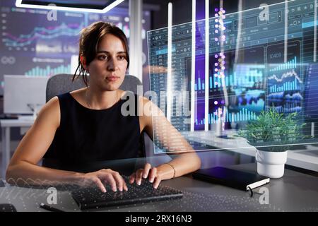 Analyst Working With Spreadsheet Business Data On Computer Stock Photo