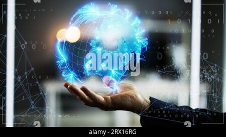 Futuristic Earth Technology And Internet. Digital Planet Stock Photo