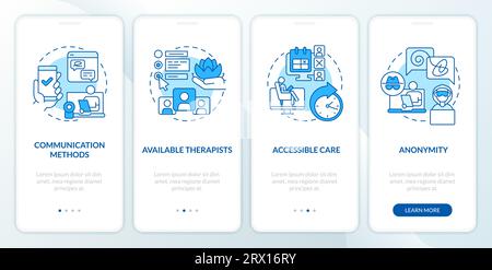Walkthrough online therapy with blue line icons concept Stock Vector