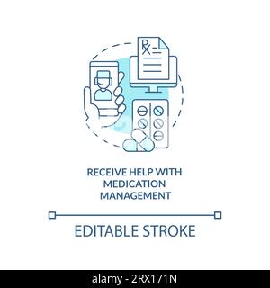 2D receive help with medication management icon concept Stock Vector