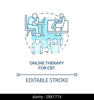 2D customizable online therapy for CBT line icon concept Stock Vector