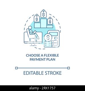2D choose a flexible payment plan linear icon concept Stock Vector