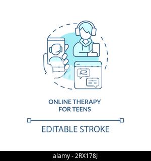 2D online therapy for teens linear icon concept Stock Vector