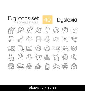2D editable black big icons for dyslexia Stock Vector