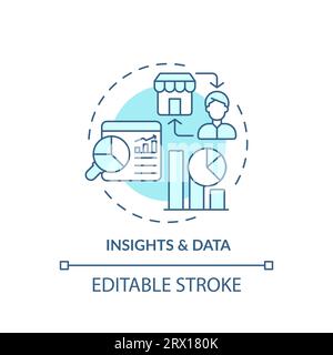 2D blue thin linear icon insights and data concept Stock Vector