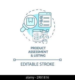 2D blue icon product assessment and listing concept Stock Vector