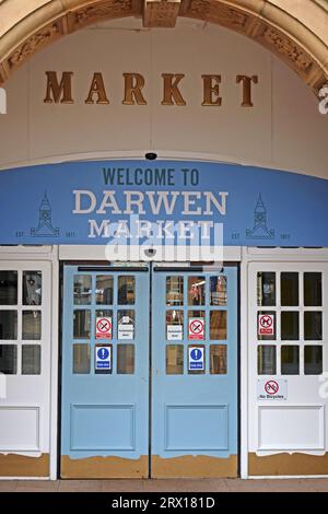 Welcome to Darwen Market Hall,  Croft St, Darwen, Lancashire, England, UK,  BB3 1BH Stock Photo