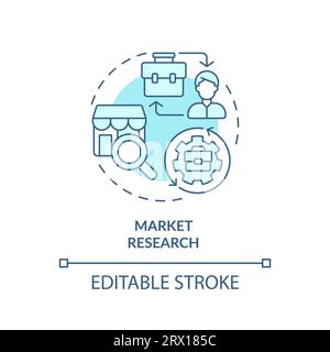 2D blue thin linear icon market research concept Stock Vector