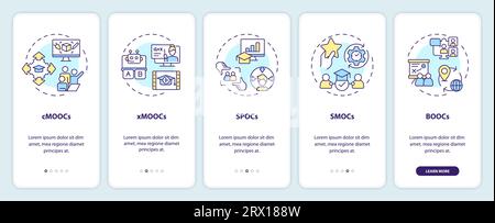 2D walkthrough MOOC with thin linear icons concept Stock Vector