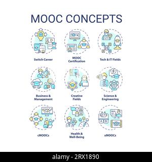 Editable colorful thin line icon set representing MOOC Stock Vector