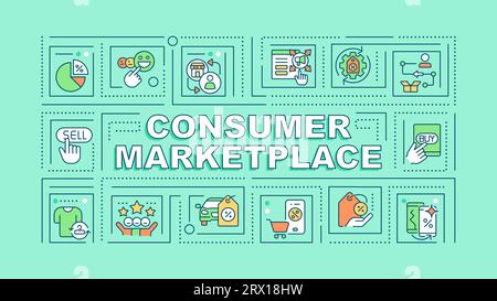 Consumer marketplace text with colorful thin line icons Stock Vector