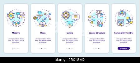 Walkthrough MOOC with colorful line icons concept Stock Vector
