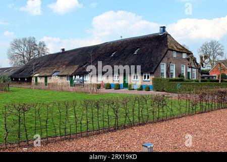 Staphorst, Netherlands. Typical farm house painted in traditional colors of the Dutch village. Stock Photo