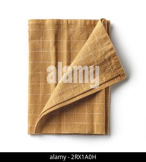 brown folded cotton napkin isolated on white background, top view Stock Photo