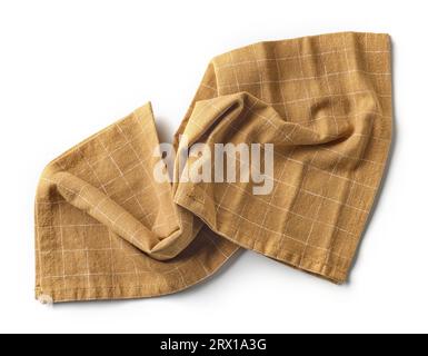 brown crumpled cotton napkin isolated on white background, top view Stock Photo