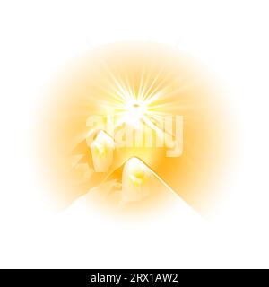Glow light effect, explosion, glitter, spark, sun flash. Sunrise in the mountains. Vector illustration. Stock Vector