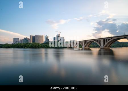 Georgetown Waterfront And Arlington Virginia Skyline Stock Photo