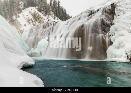 The Kicking Horse River Falling over Wapta Falls in Winter Stock Photo