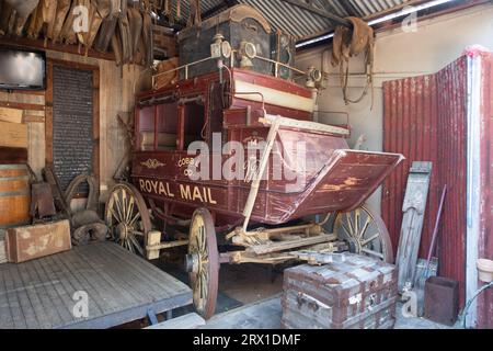 Old Cobb and Co Vintage horse drawn carriage better known as a stage coach, western Queensland, Longreach, Australia Stock Photo