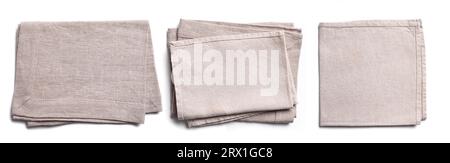 Linen textile napkin set isolated on white background. Beige cotton napkins. Stock Photo