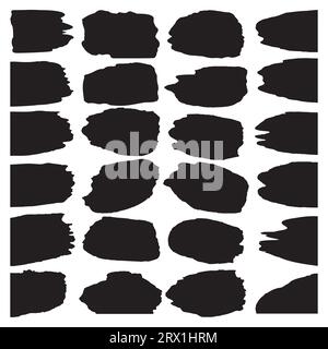 Set black spots, brush strokes on white background vector illustration.Trendy modern graphic design banner story post, social media, event poster, gre Stock Vector