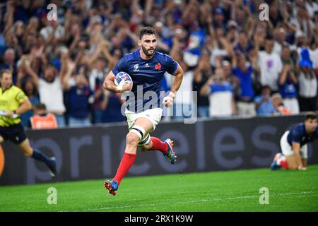 Marseille, France. 21st Sep, 2023. Charles Ollivon scores a try during the Rugby union World Cup RWC 2023, Pool A match between France and Namibia at Stade Velodrome, Marseille, France on September 21, 2023. Photo by Victor Joly/ABACAPRESS.COM Credit: Abaca Press/Alamy Live News Stock Photo